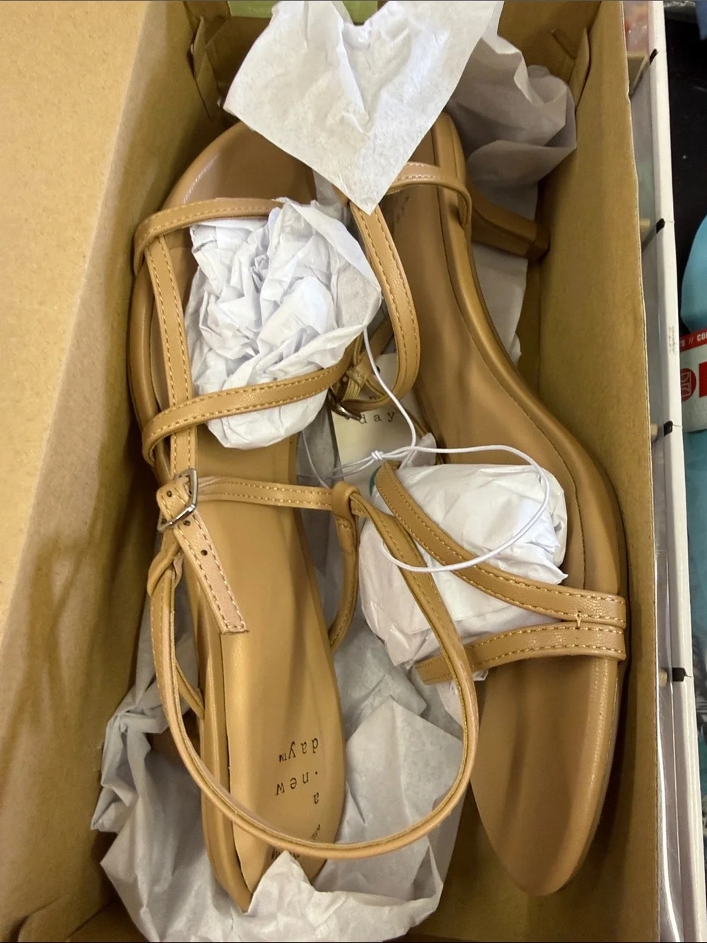 Women’s Stella Sand Toe Strappy Reggie Heels - A New Day Sand Size 9.5 …Warehous